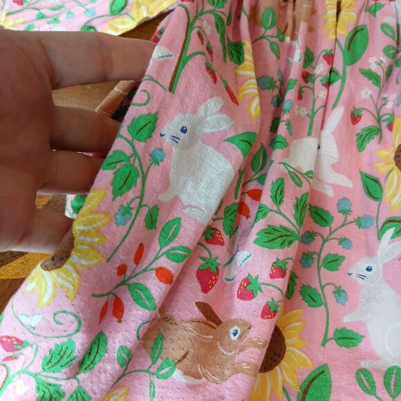 Mini Boden Pink Floral Bunnies Summer Sunflowers Dress Size 2-3Y Embroidered Euc - Picture 8 of 16